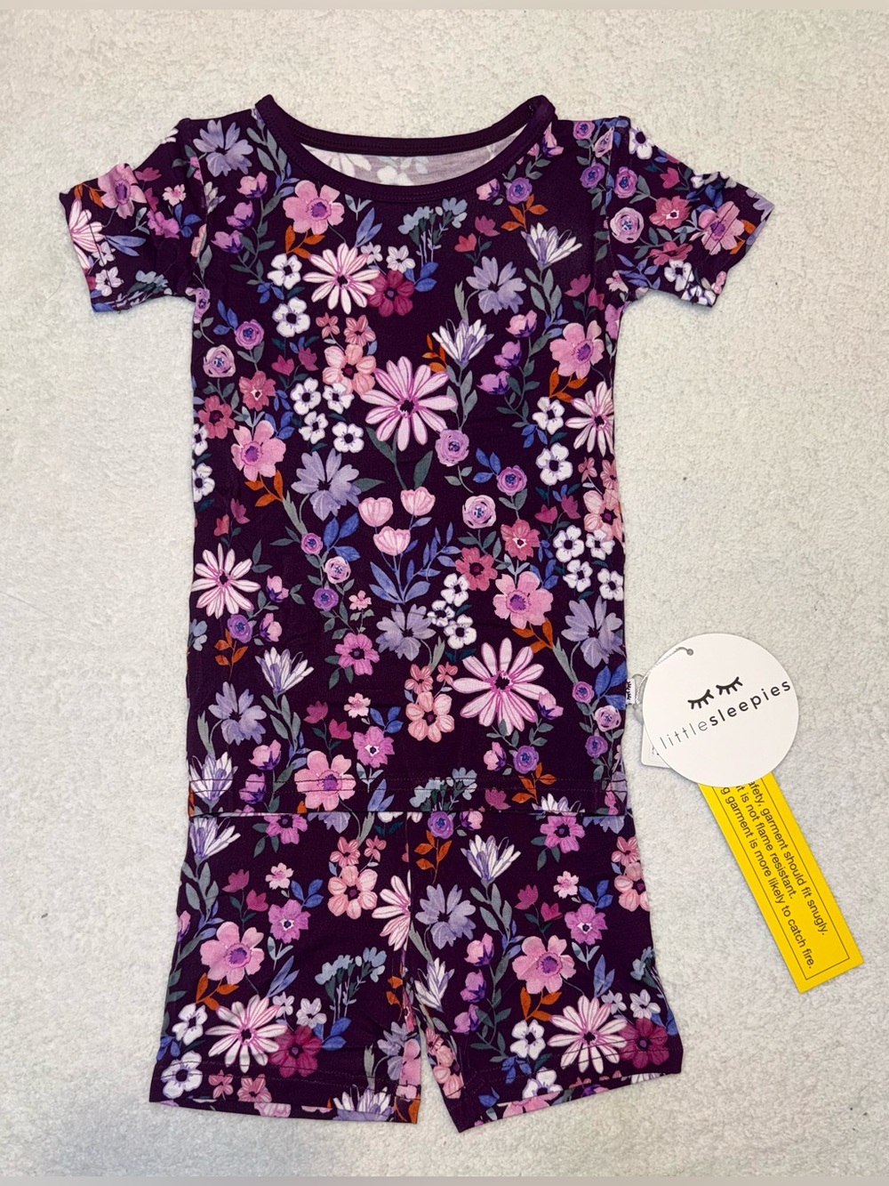 Little Sleepies Violet Meadow 2-Piece Top & Shorts Pajama Set, sz 2T, NWT